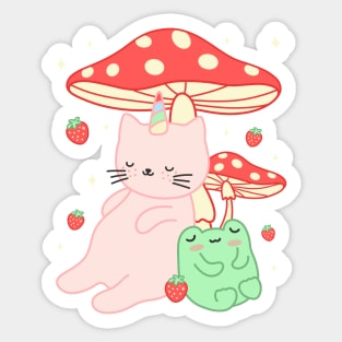 Kawaii Kittycorn Strawberry Frog Mushroom Cottagecore Sticker